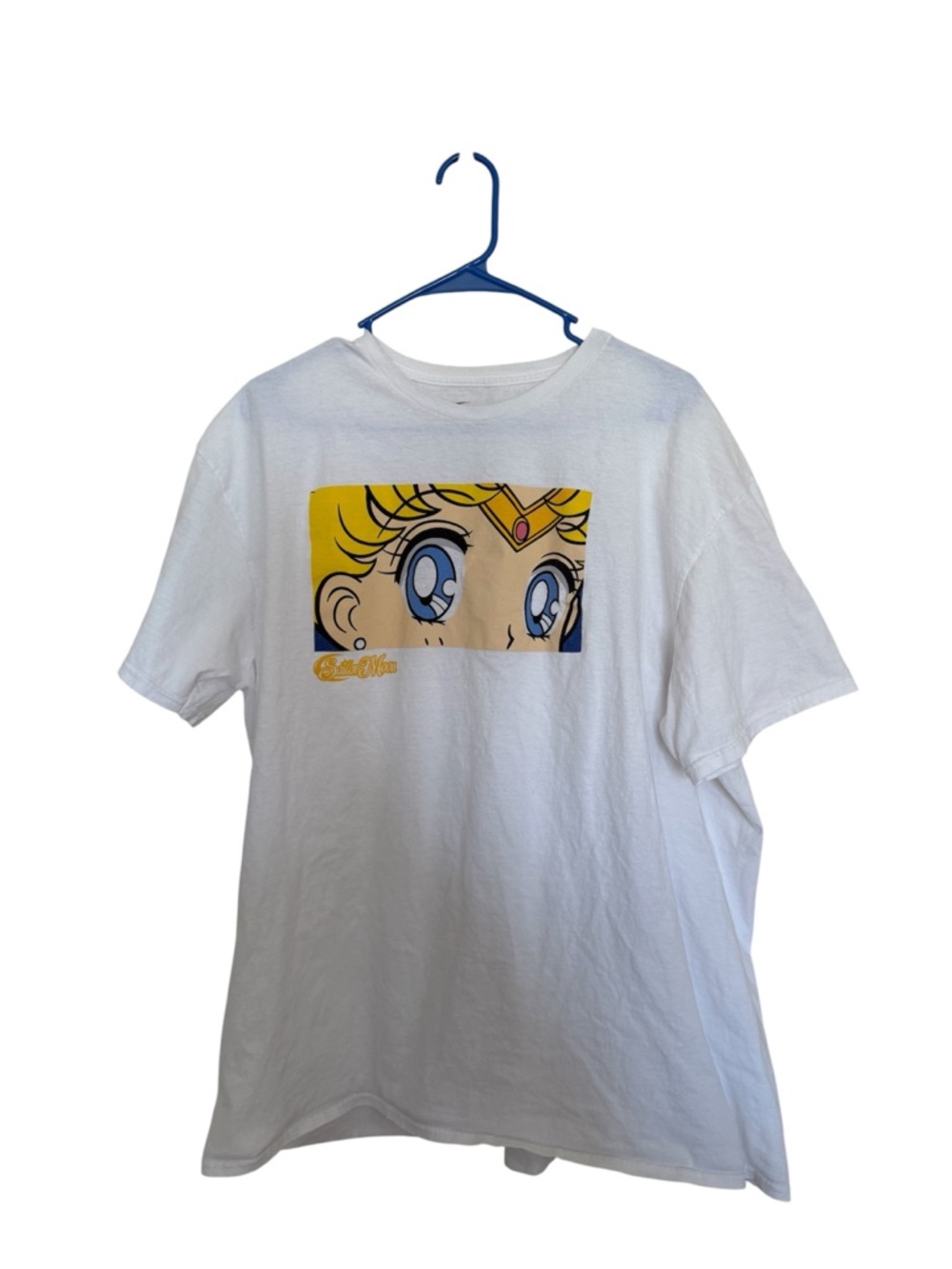White Graphic Short Sleeve Tee with Yellow & Blue Sailor  Moon Design